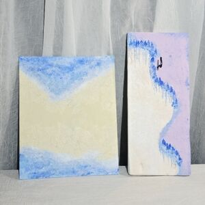 Elegant Blue and Cream Abstract Art Duo